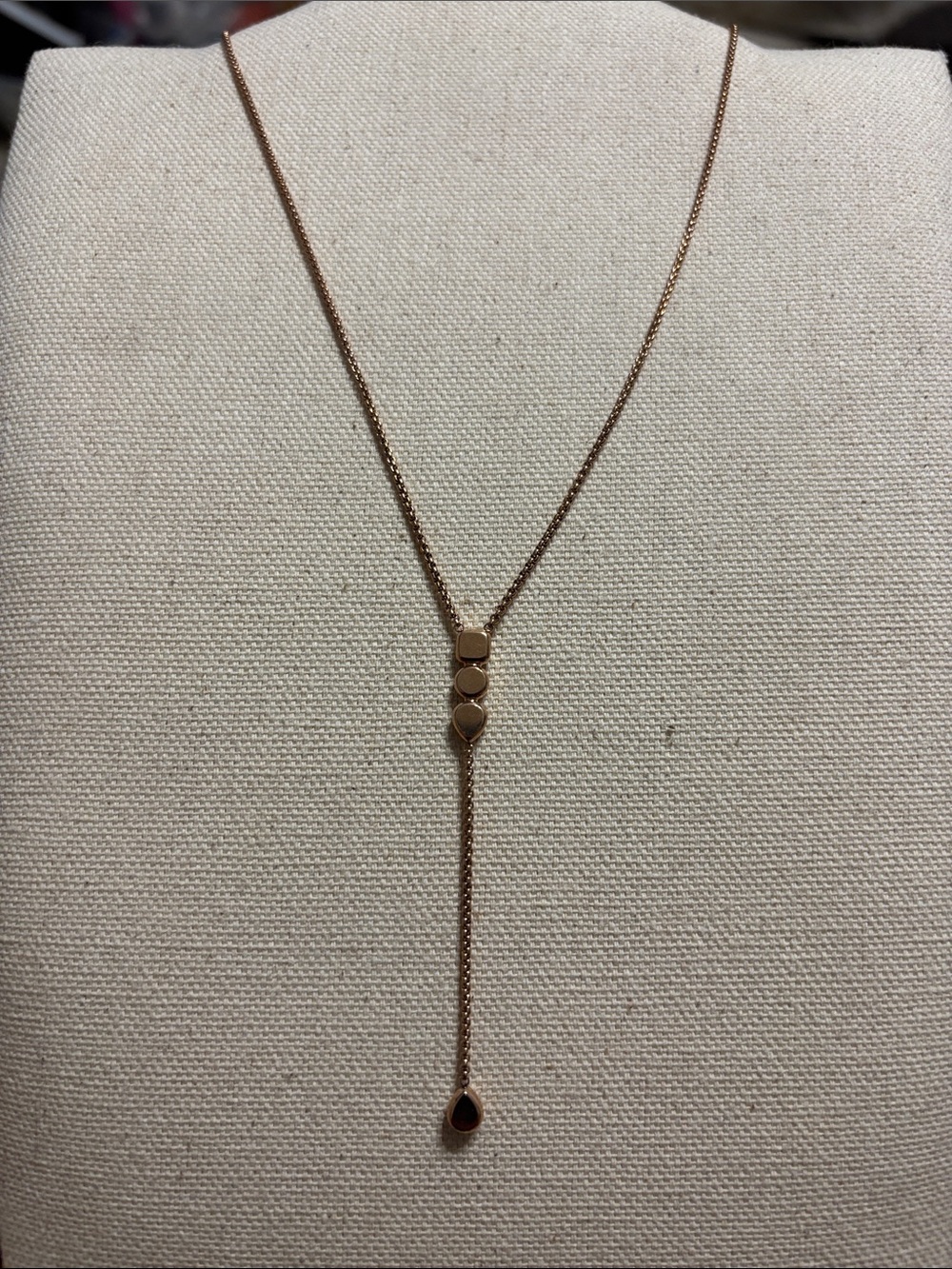 Fossil Rose Gold Drop Lariat Necklace - Women's Jewelry. Adj.